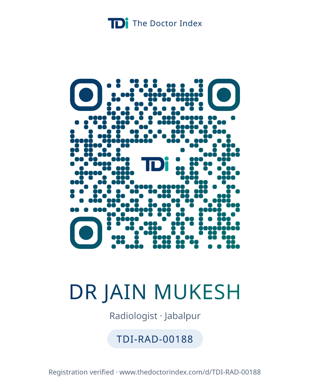 QR card for Dr Jain Mukesh, TDI-RAD-00188
