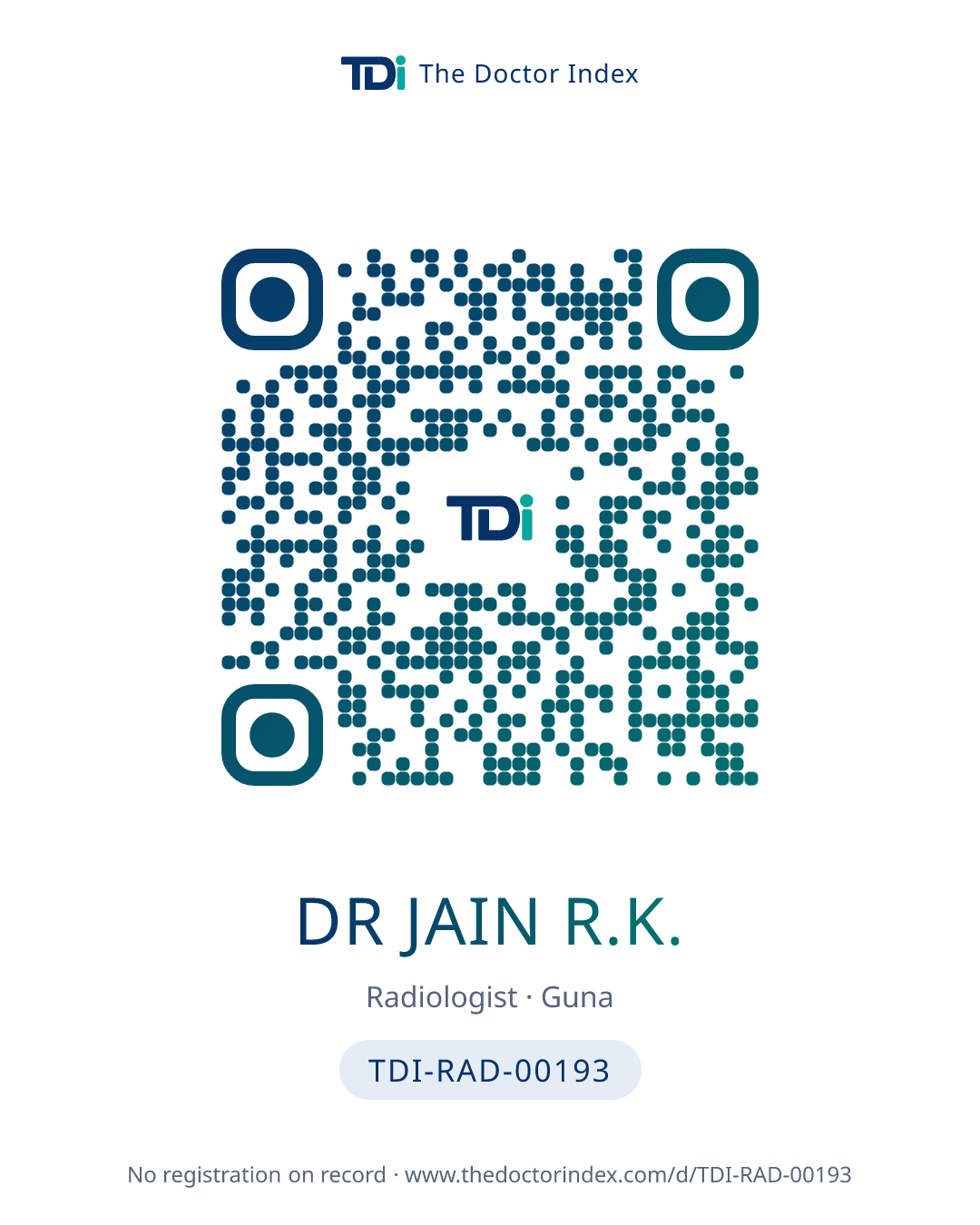 QR card for Dr Jain R.K., TDI-RAD-00193