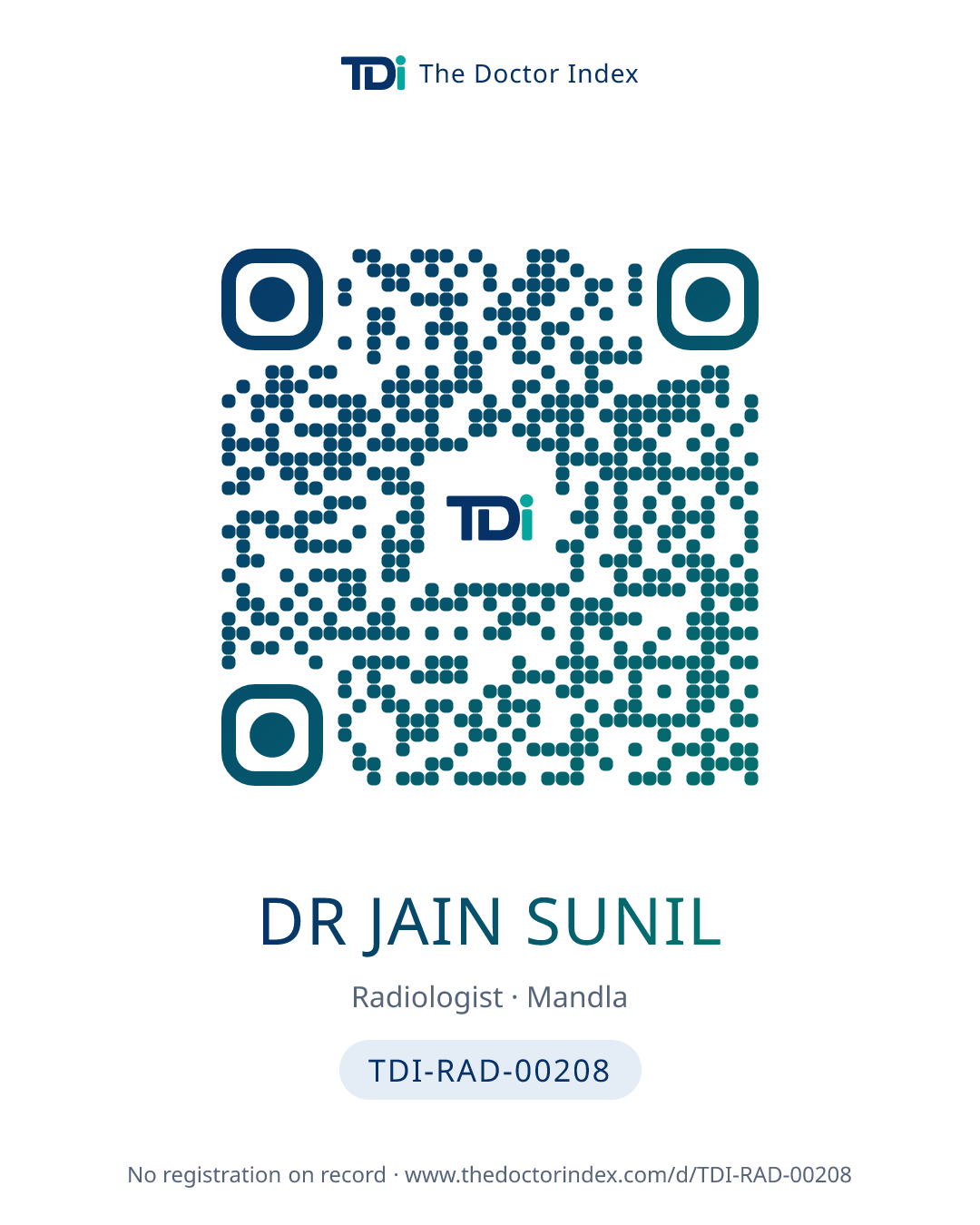QR card for Dr Jain Sunil, TDI-RAD-00208