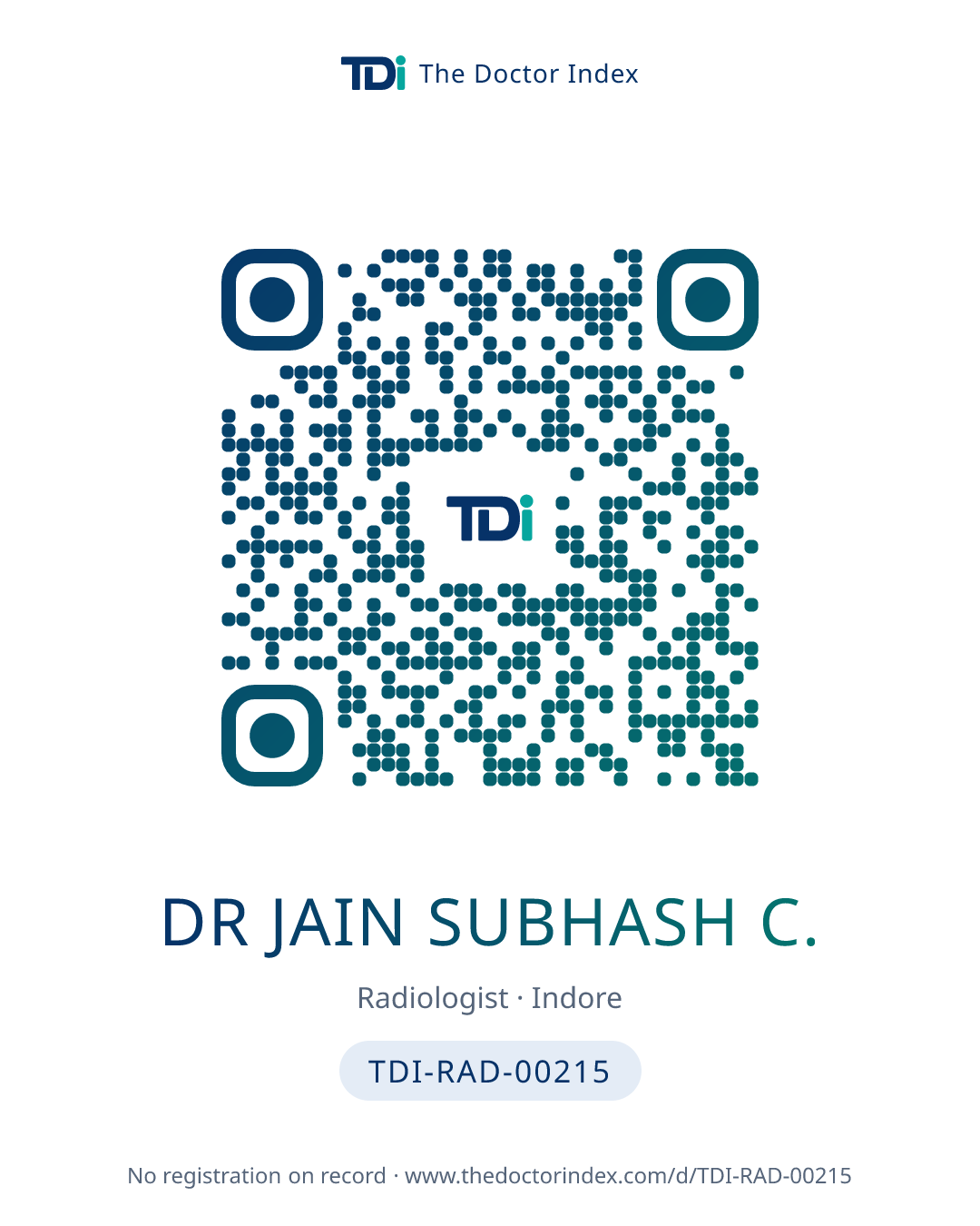 QR card for Dr Jain Subhash C., TDI-RAD-00215