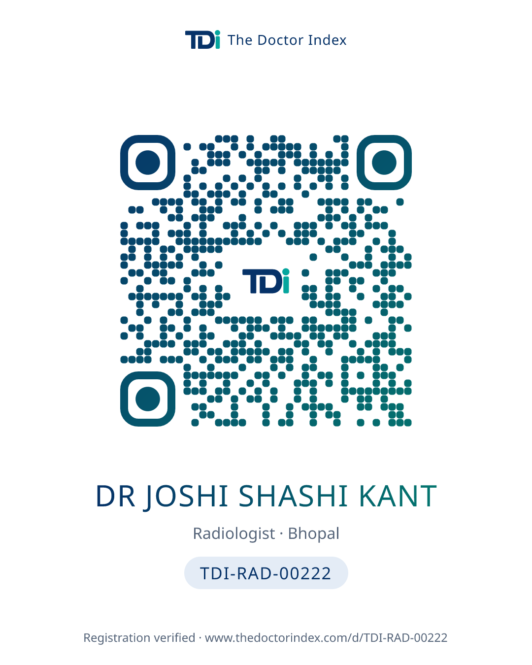 QR card for Dr Joshi Shashi Kant, TDI-RAD-00222