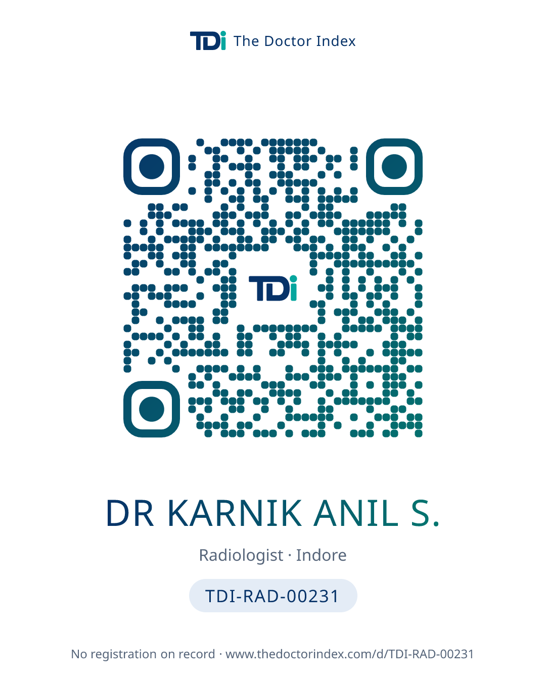 QR card for Dr Karnik Anil S., TDI-RAD-00231