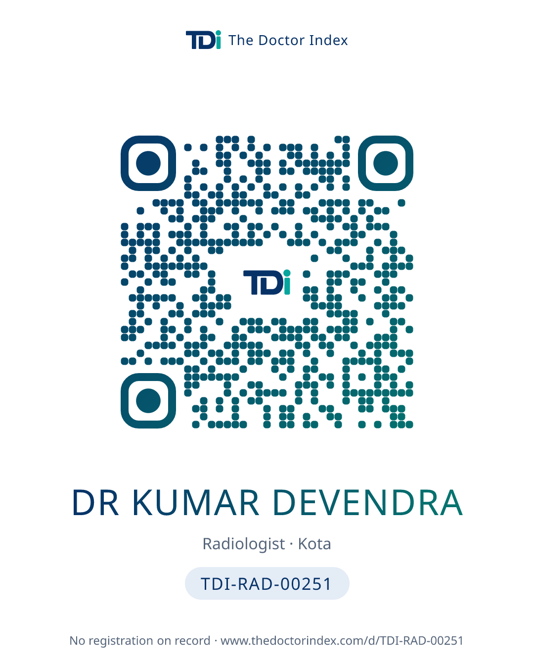 QR card for Dr Kumar Devendra, TDI-RAD-00251