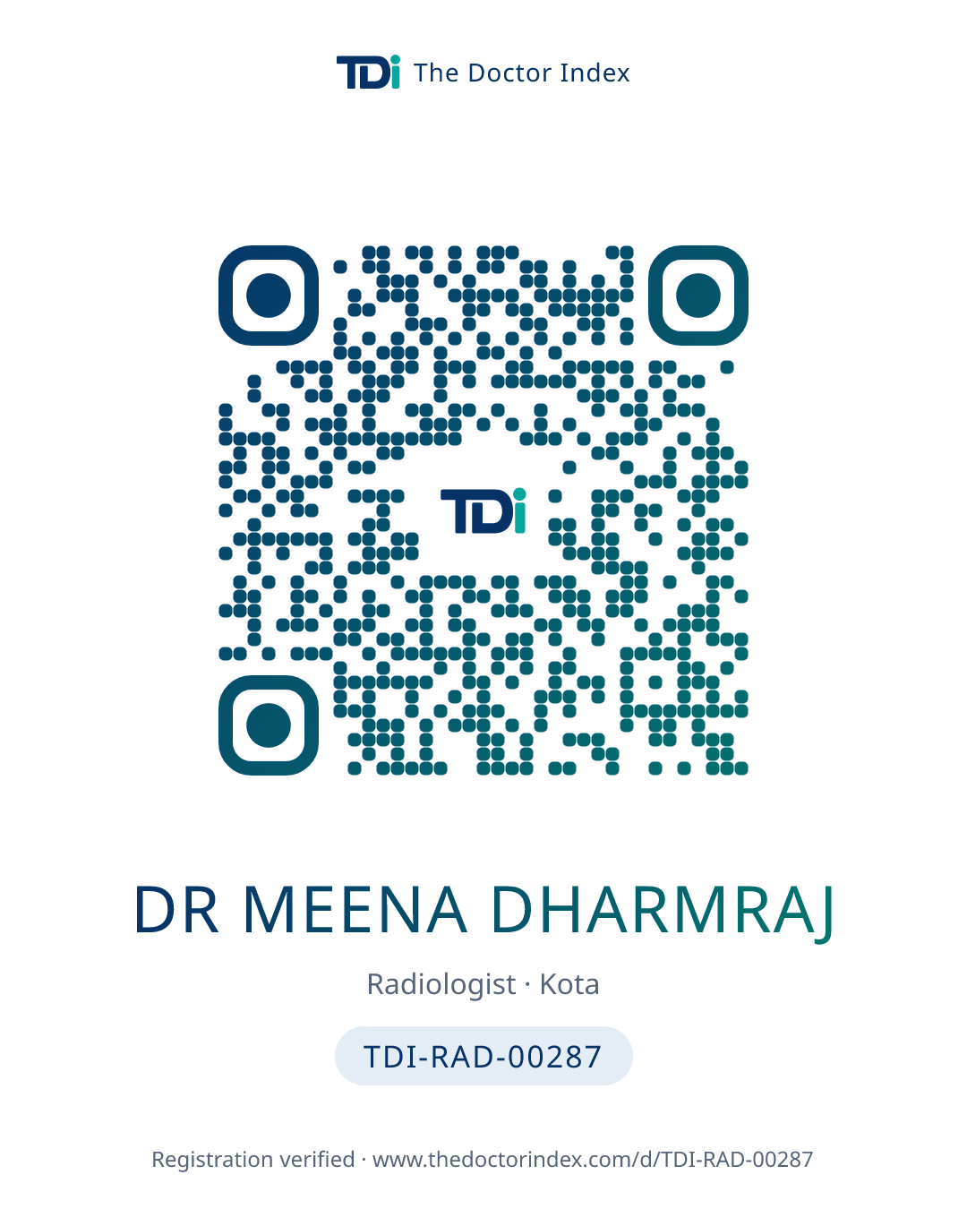 QR card for Dr Meena Dharmraj, TDI-RAD-00287