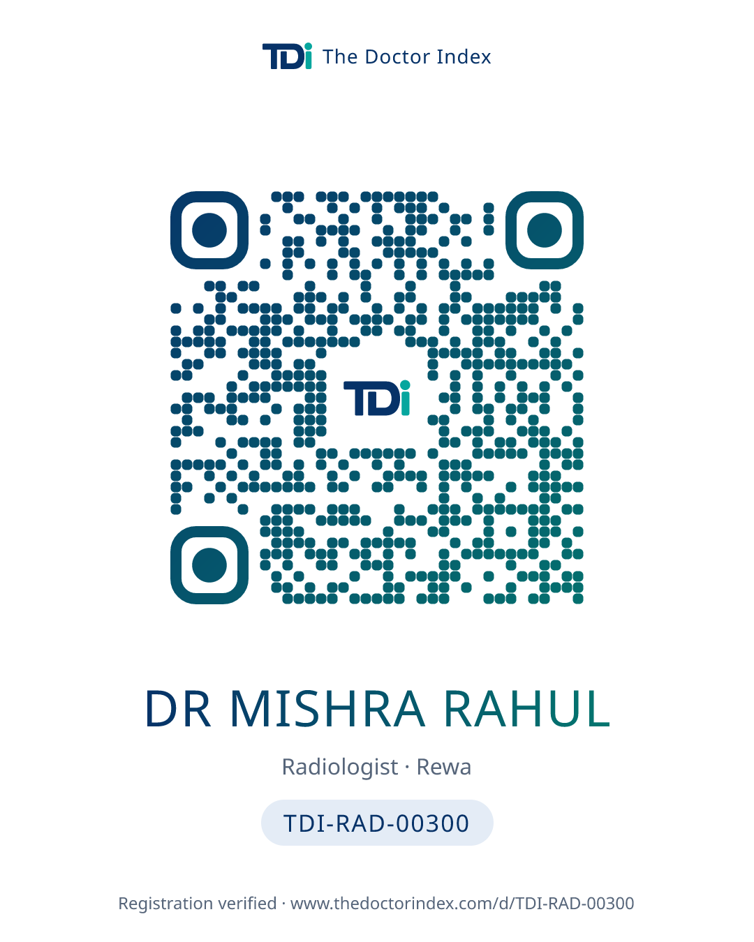 QR card for Dr Mishra Rahul, TDI-RAD-00300