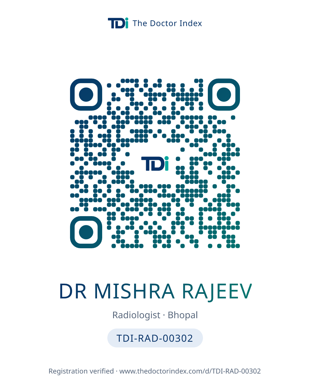 QR card for Dr Mishra Rajeev, TDI-RAD-00302