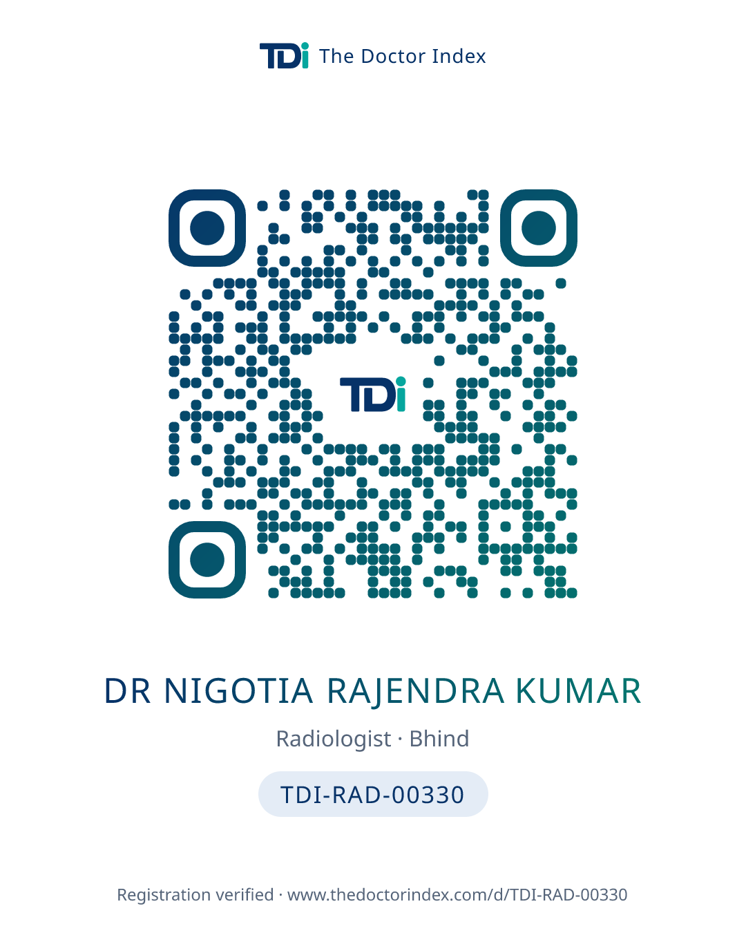 QR card for Dr Nigotia Rajendra Kumar, TDI-RAD-00330