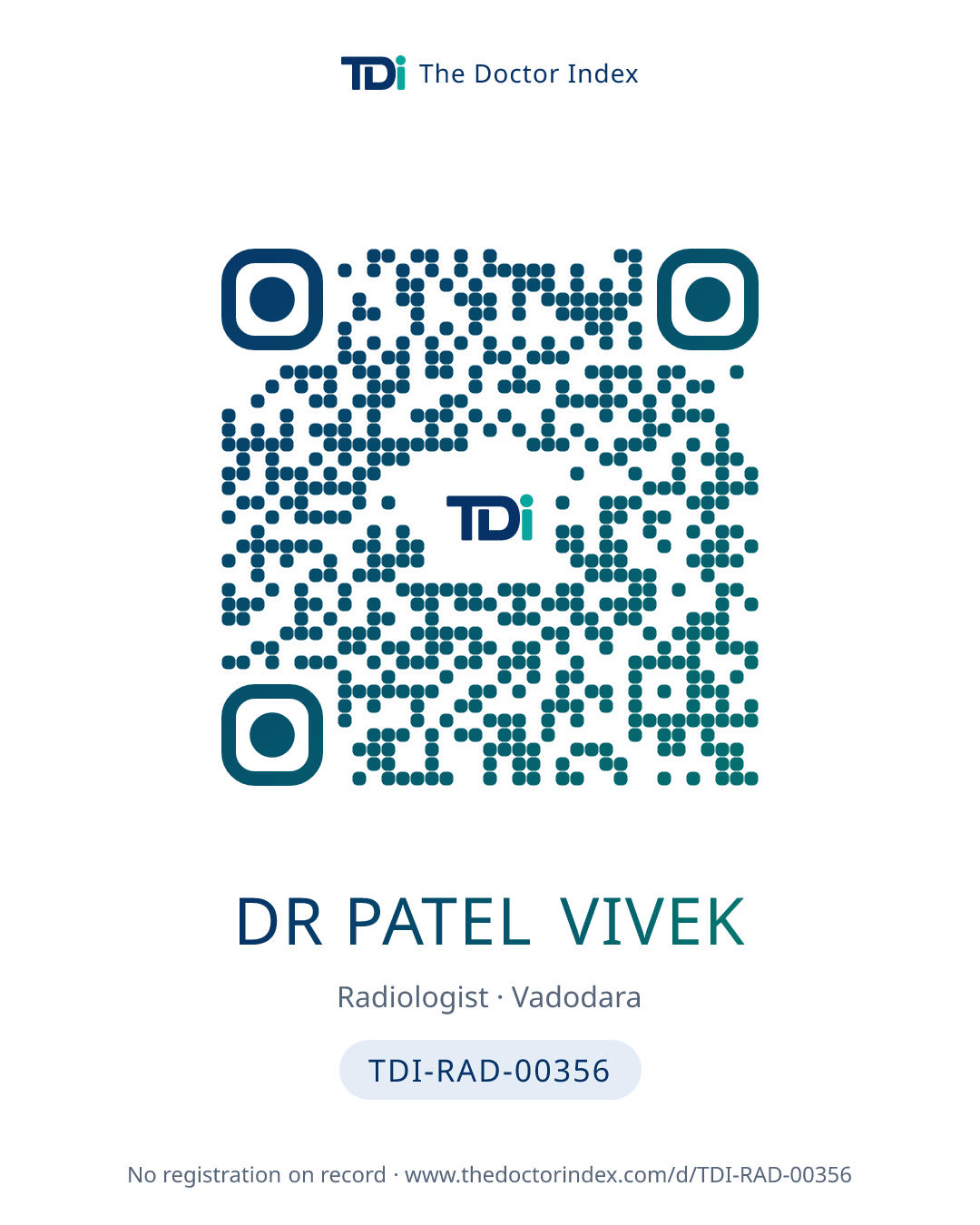 QR card for Dr Patel Vivek, TDI-RAD-00356