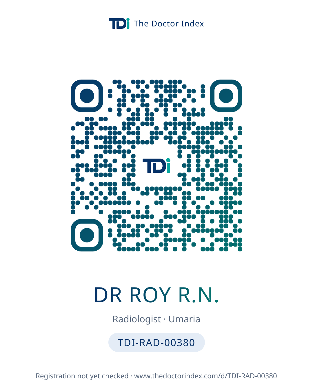 QR card for Dr Roy R.N., TDI-RAD-00380