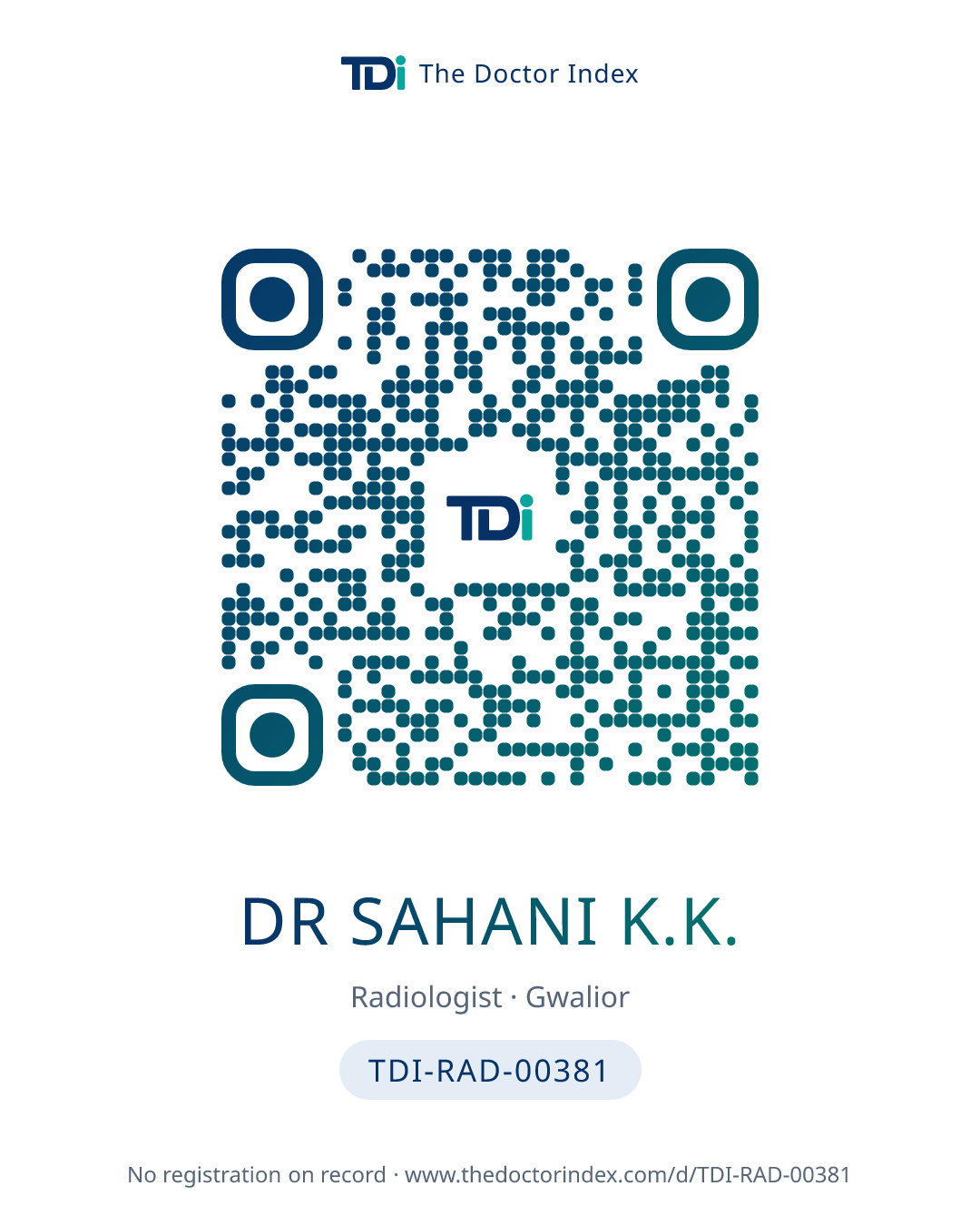 QR card for Dr Sahani K.K., TDI-RAD-00381