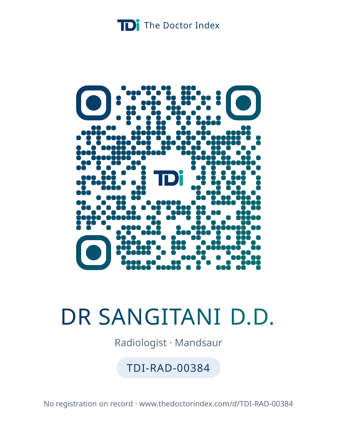 QR card for Dr Sangitani D.D., TDI-RAD-00384
