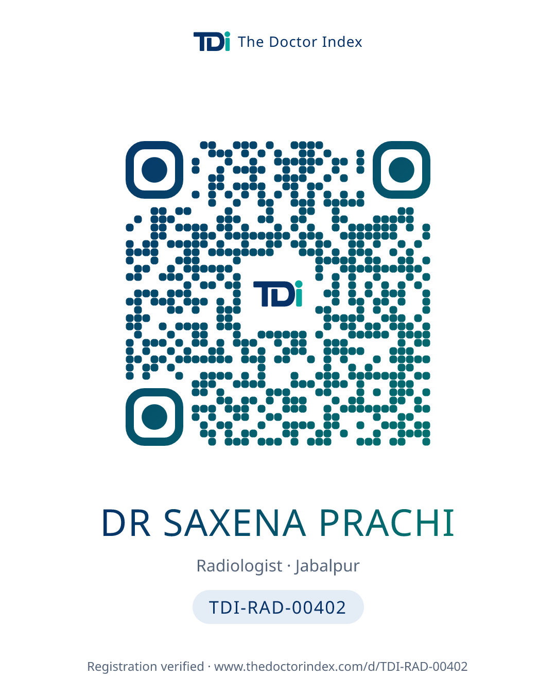 QR card for Dr Saxena Prachi, TDI-RAD-00402