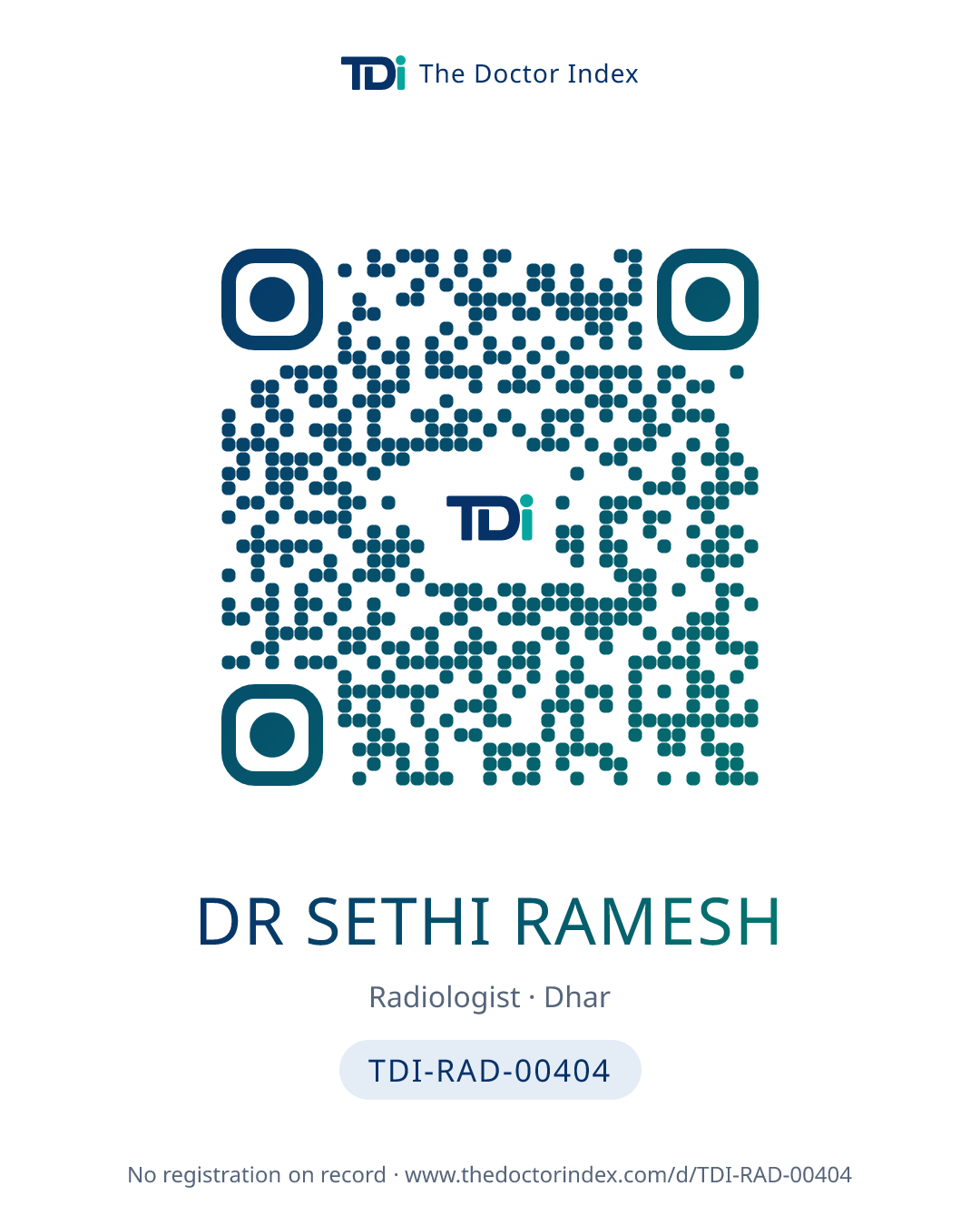 QR card for Dr Sethi Ramesh, TDI-RAD-00404
