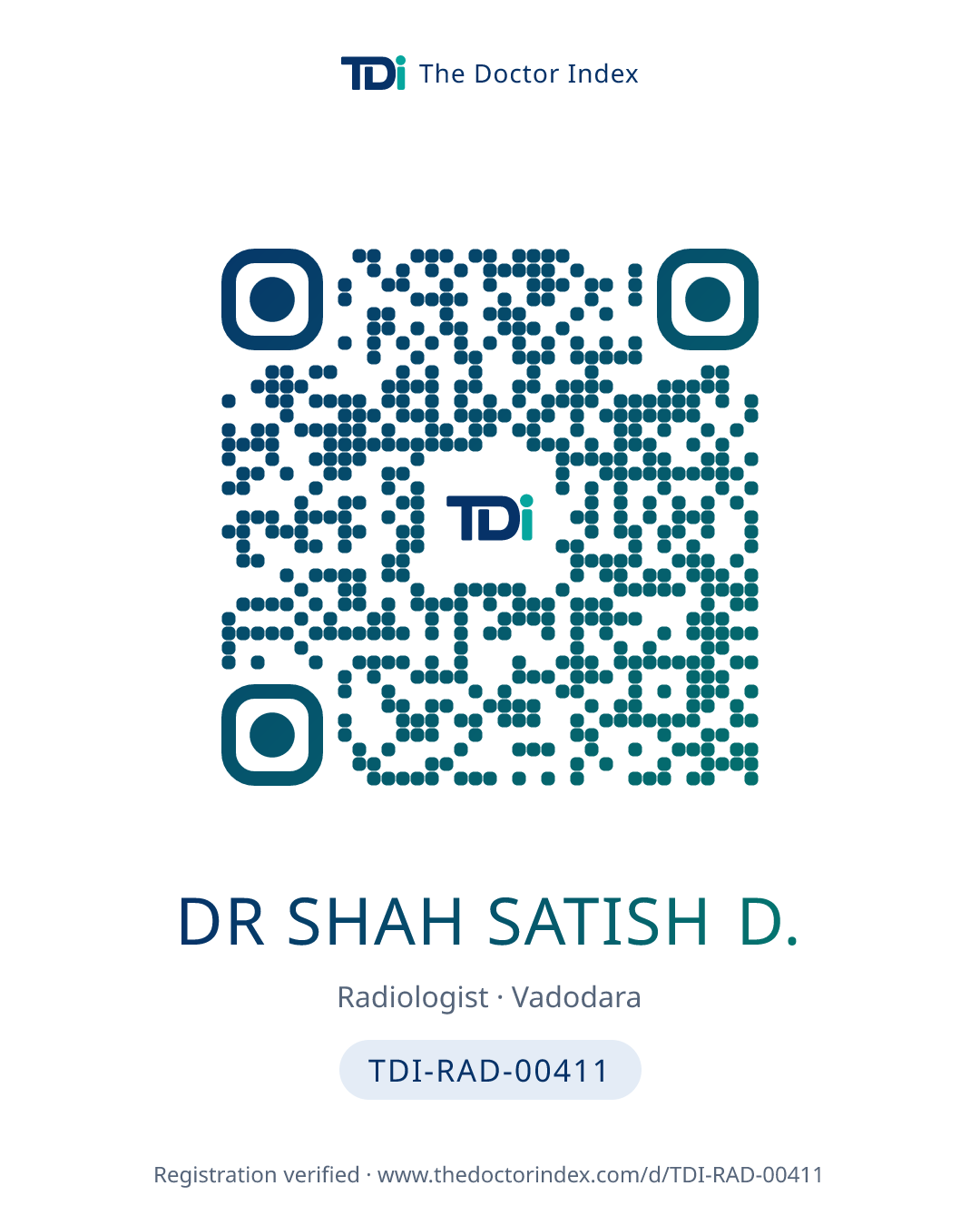 QR card for Dr Shah Satish D., TDI-RAD-00411