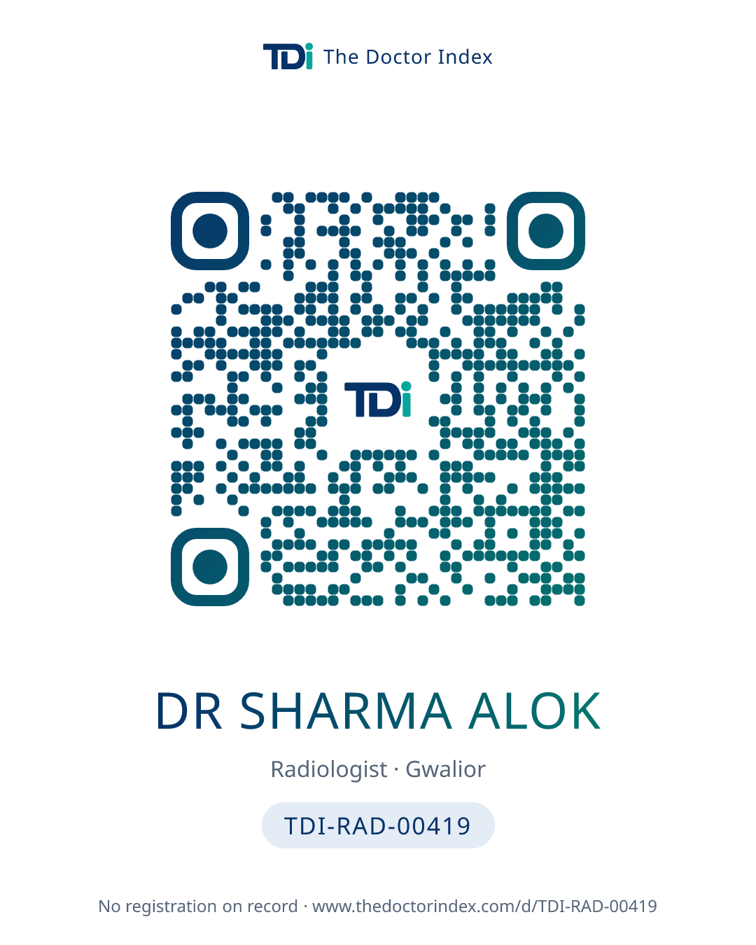 QR card for Dr Sharma Alok, TDI-RAD-00419