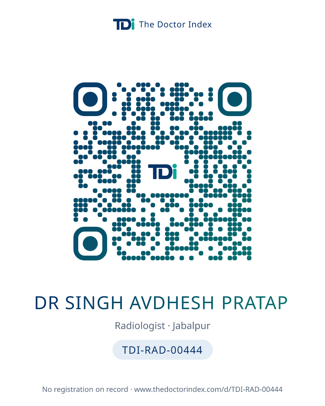 QR card for Dr Singh Avdhesh Pratap, TDI-RAD-00444