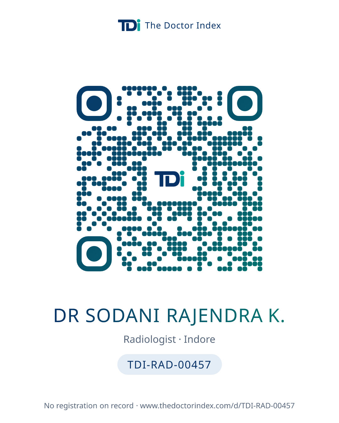 QR card for Dr Sodani Rajendra K., TDI-RAD-00457