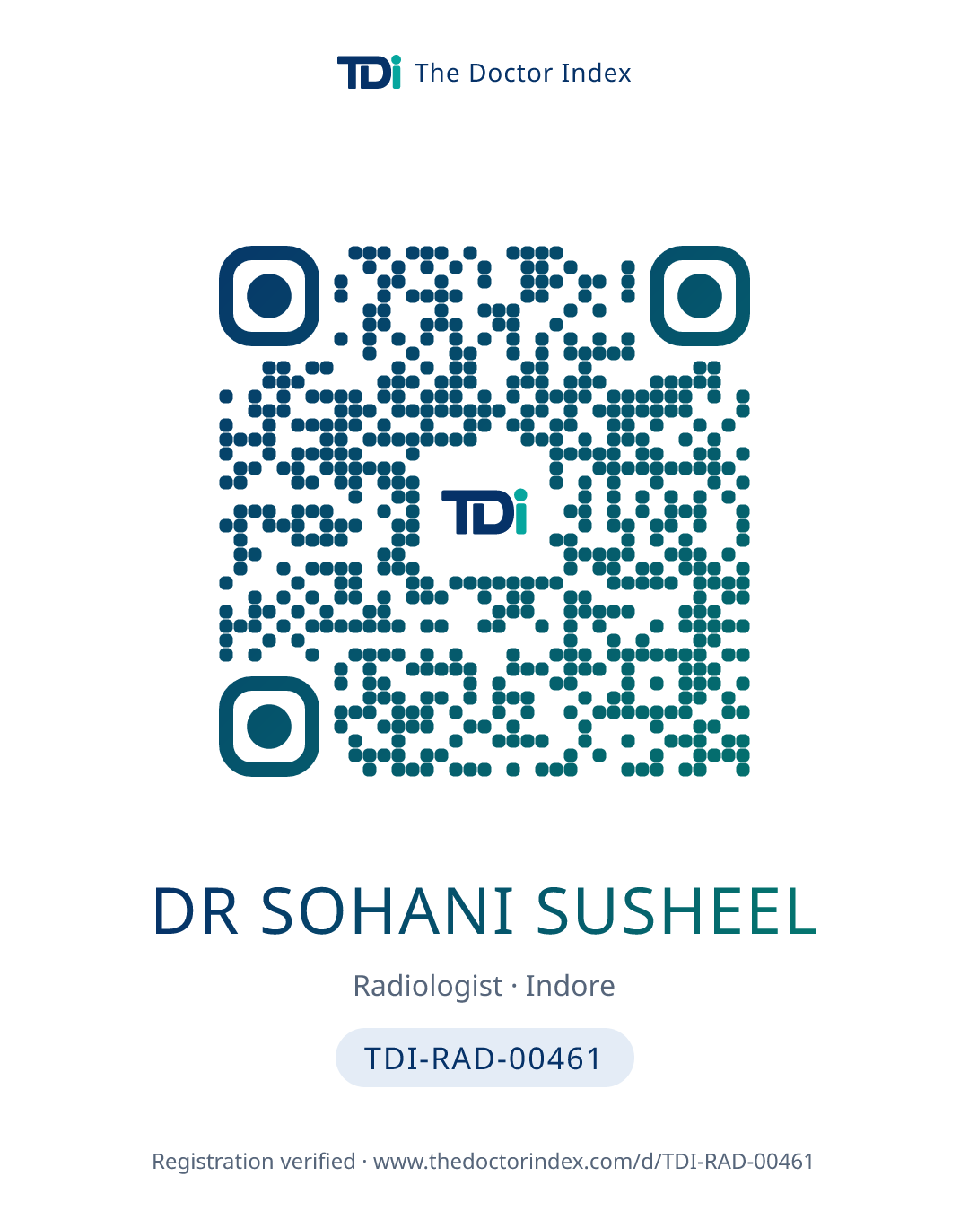 QR card for Dr Sohani Susheel, TDI-RAD-00461