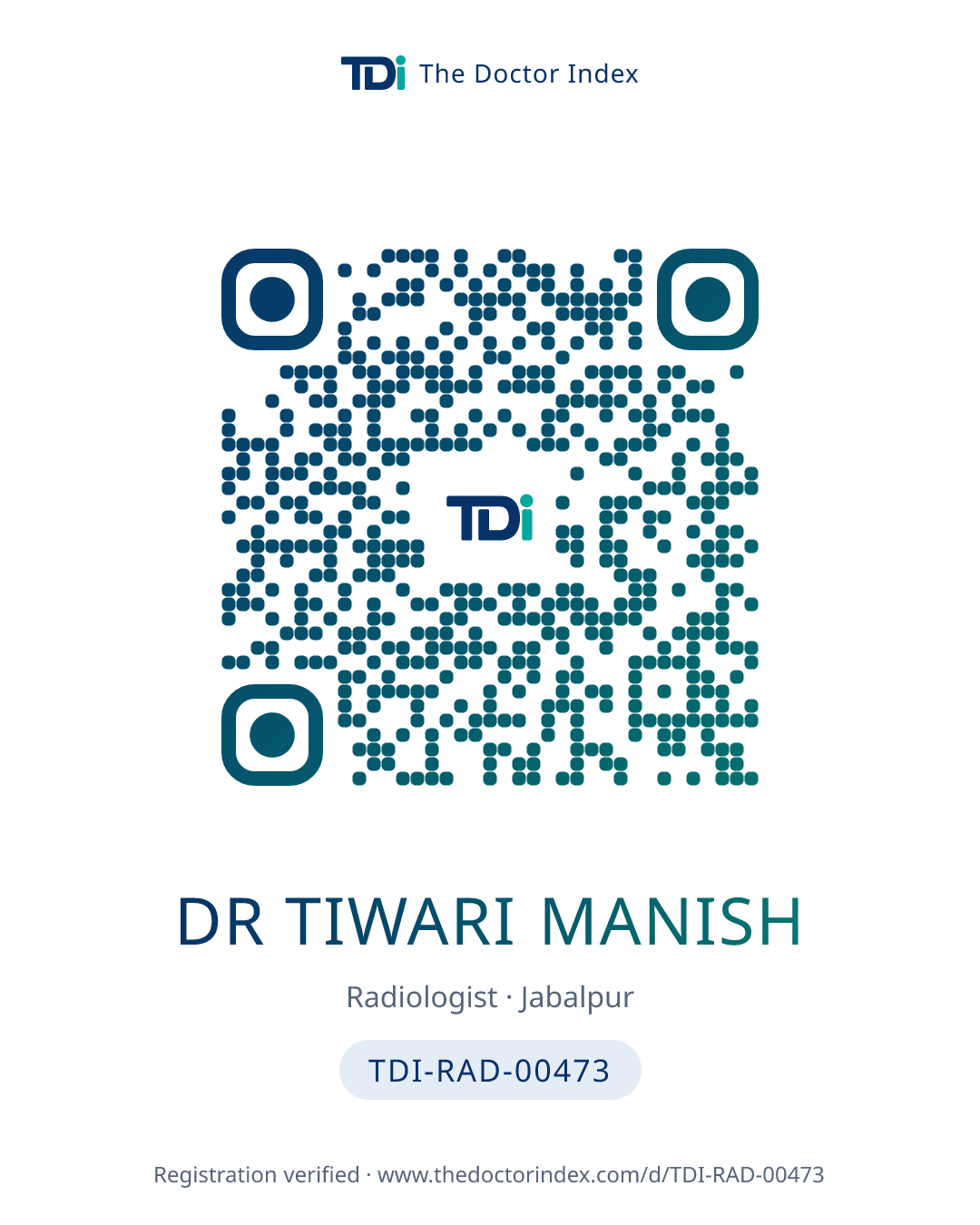 QR card for Dr Tiwari Manish, TDI-RAD-00473