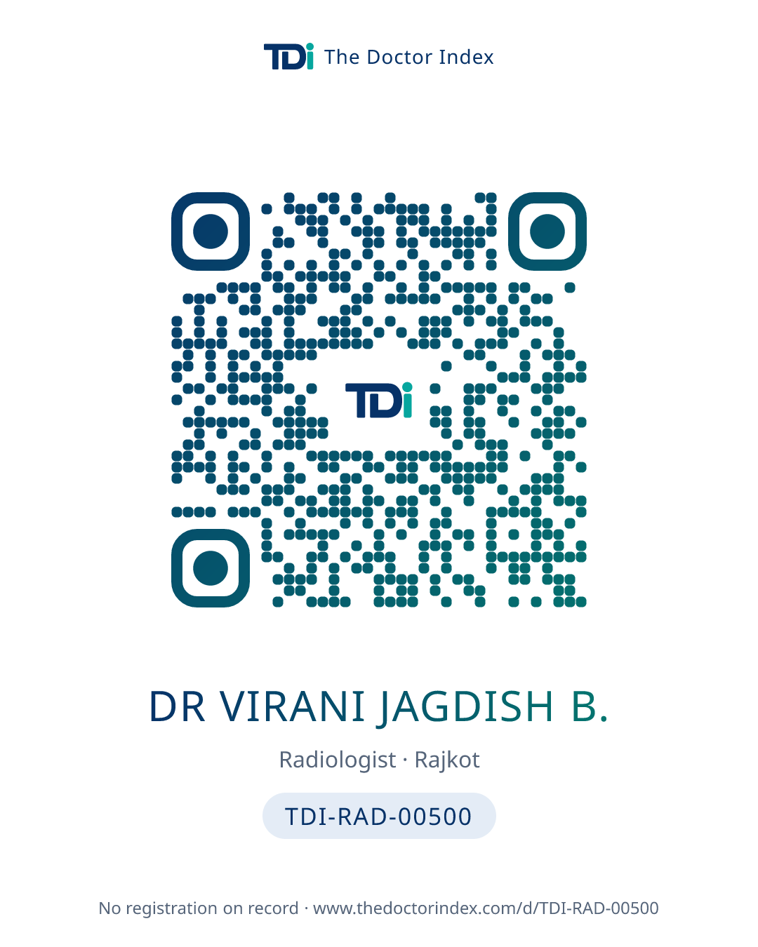 QR card for Dr Virani Jagdish B., TDI-RAD-00500