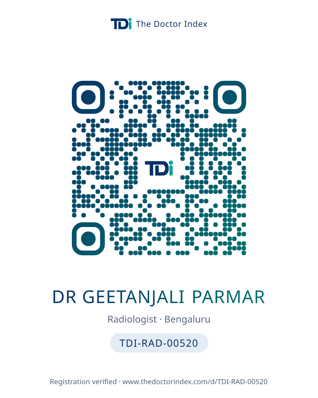 QR card for Dr Geetanjali Parmar, TDI-RAD-00520