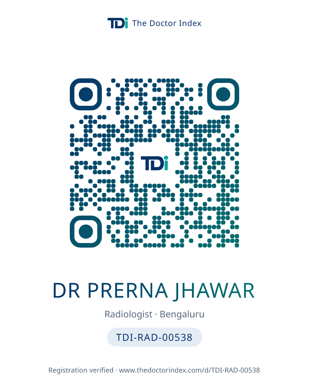 QR card for Dr Prerna Jhawar, TDI-RAD-00538