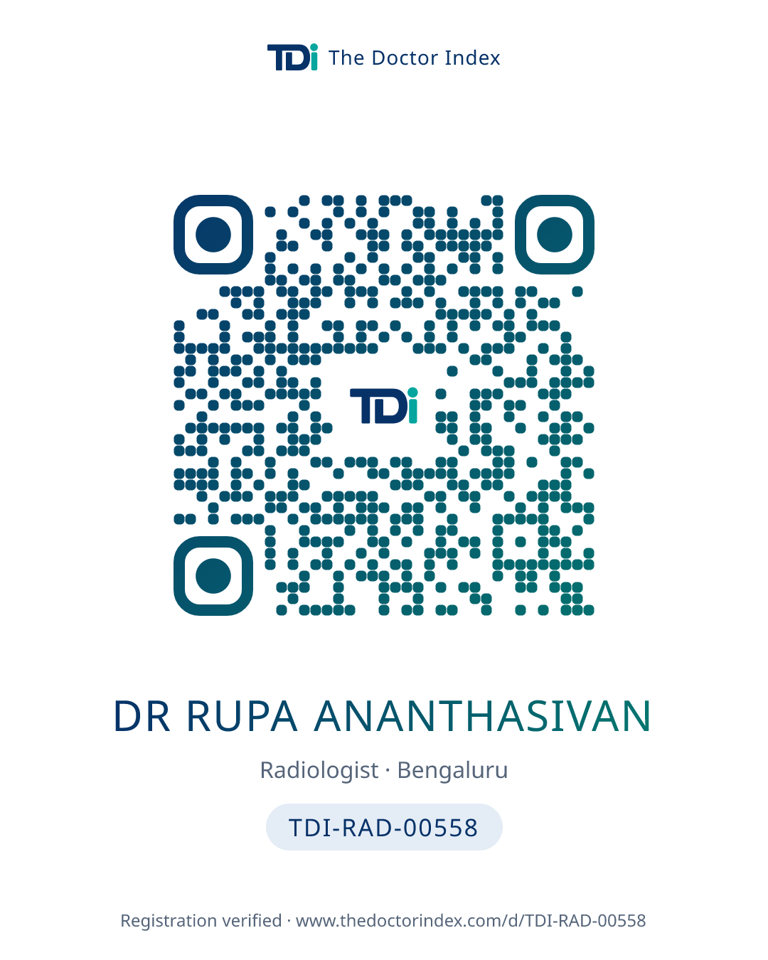 QR card for Dr Rupa Ananthasivan, TDI-RAD-00558