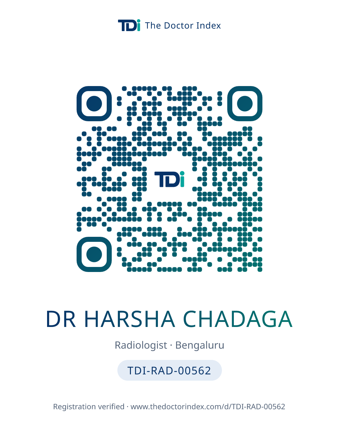 QR card for Dr Harsha Chadaga, TDI-RAD-00562