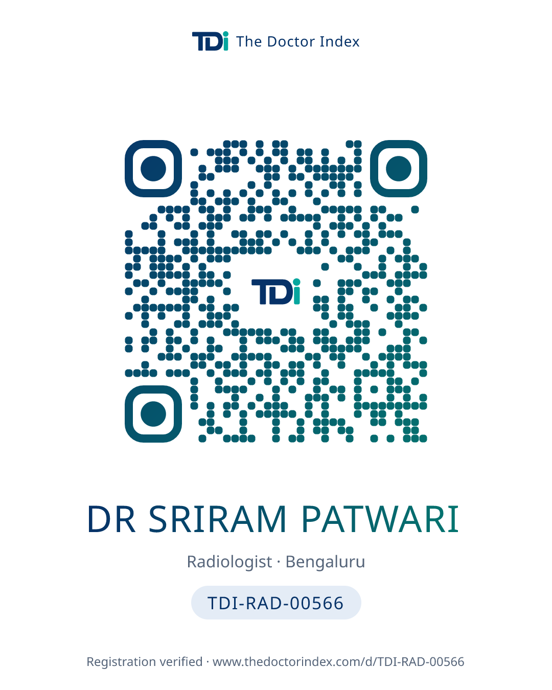 QR card for Dr Sriram Patwari, TDI-RAD-00566