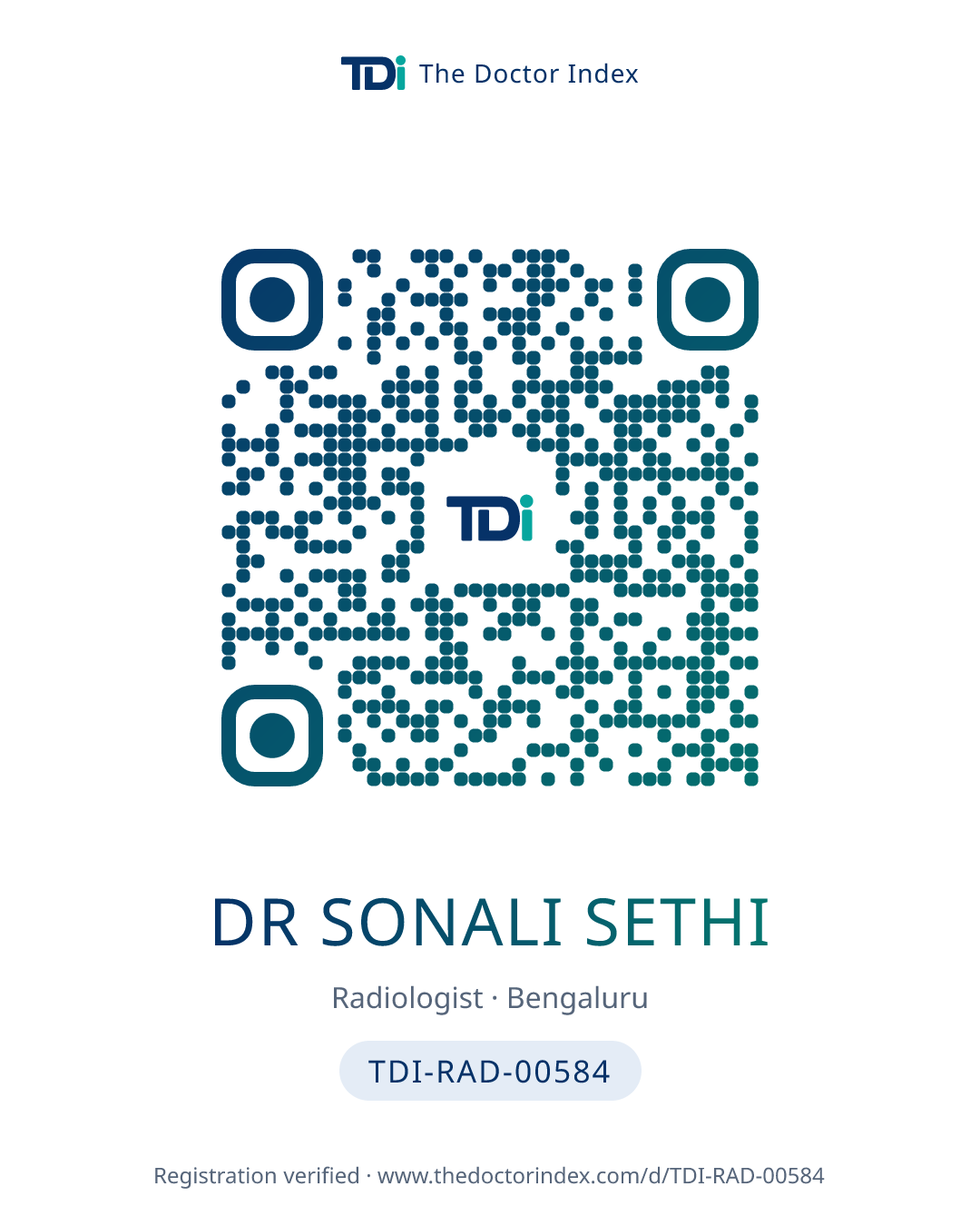 QR card for Dr Sonali Sethi, TDI-RAD-00584