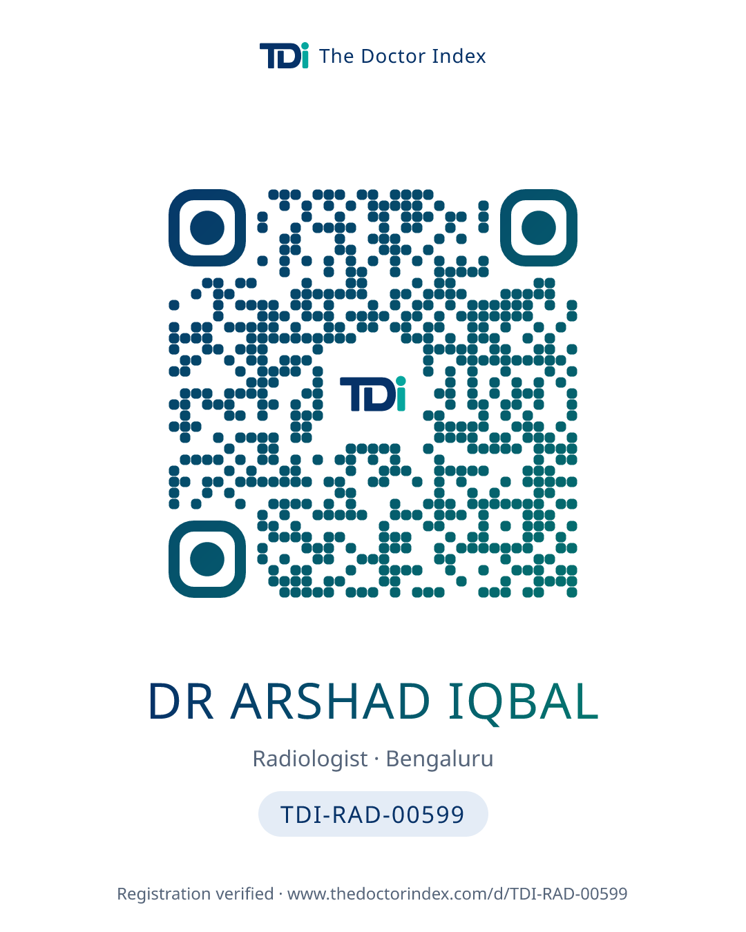QR card for Dr Arshad Iqbal, TDI-RAD-00599