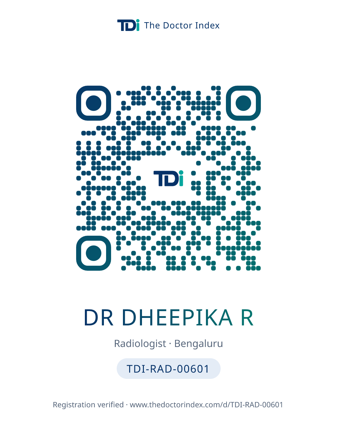 QR card for Dr Dheepika R, TDI-RAD-00601