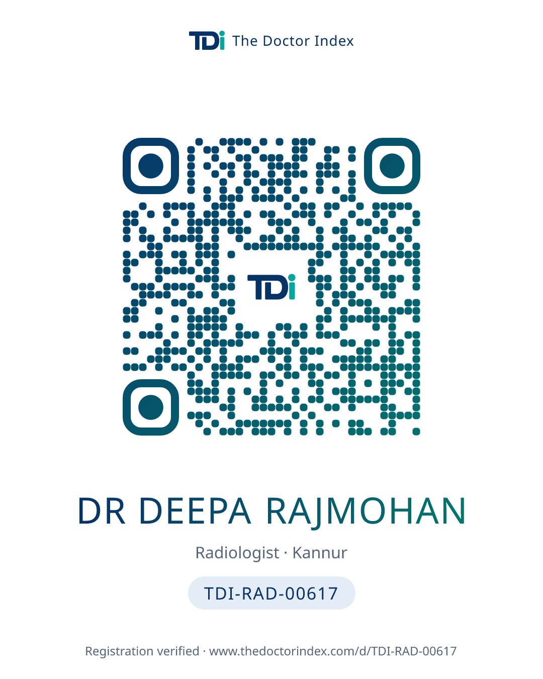 QR card for Dr Deepa Rajmohan, TDI-RAD-00617