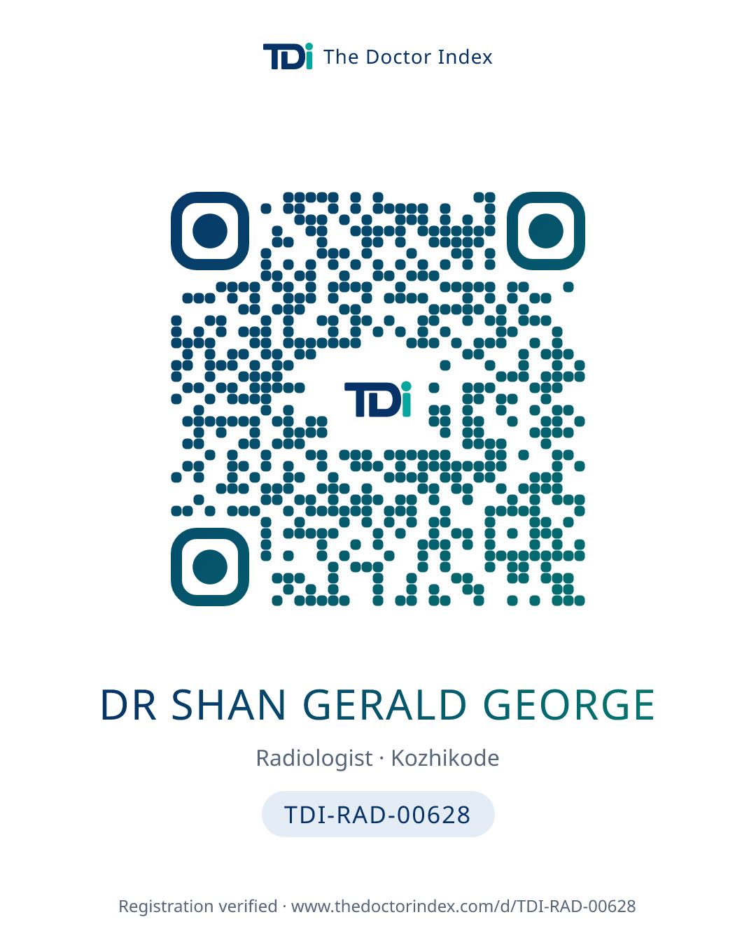 QR card for Dr Shan Gerald George, TDI-RAD-00628