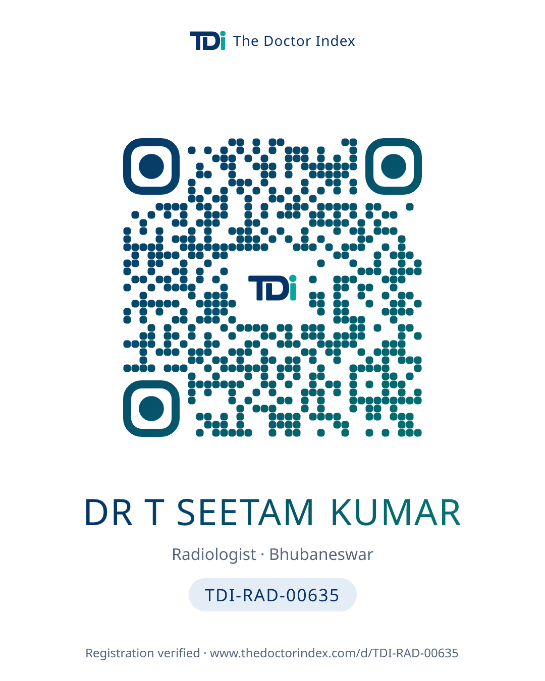 QR card for Dr T Seetam Kumar, TDI-RAD-00635