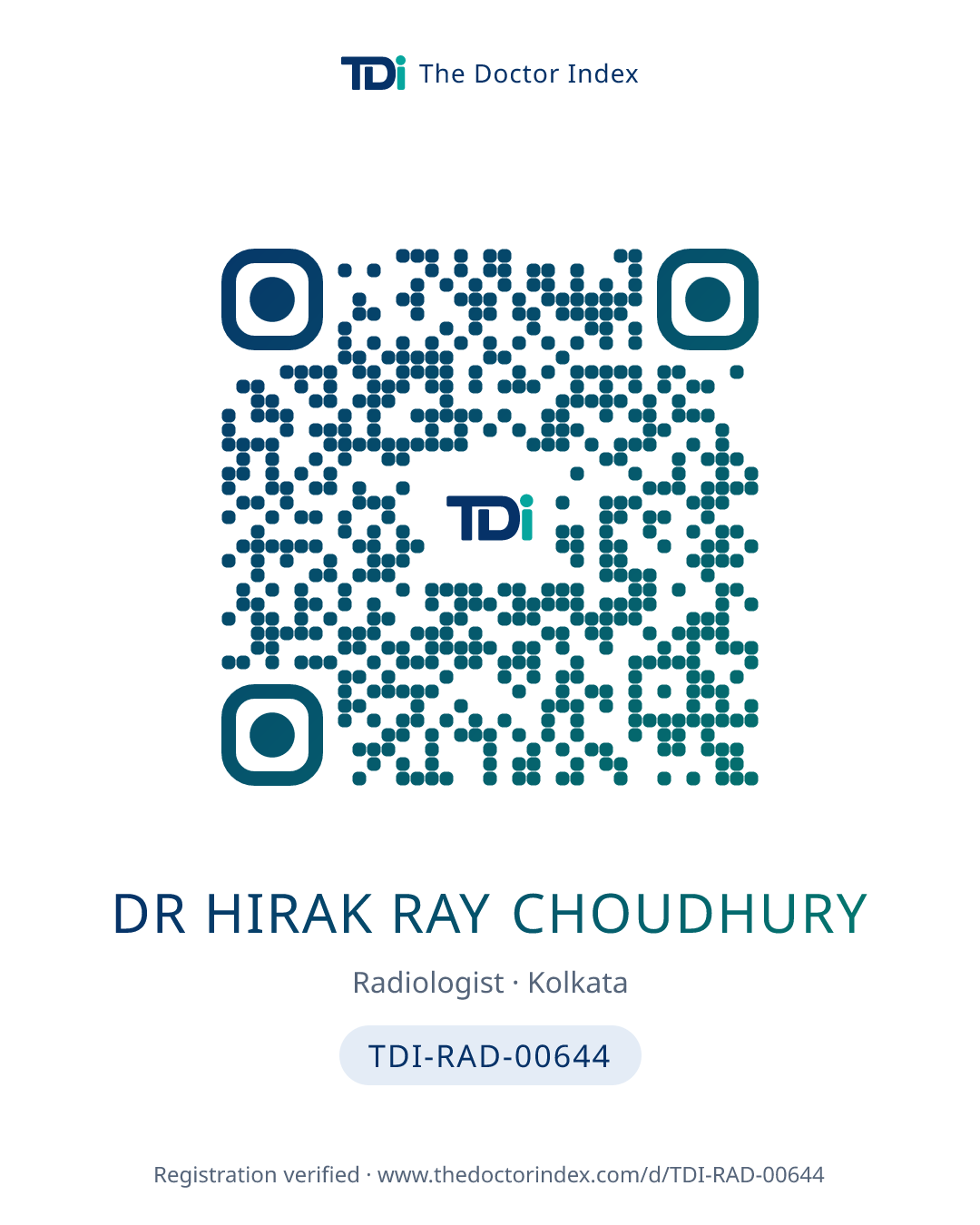 QR card for Dr Hirak Ray Choudhury, TDI-RAD-00644