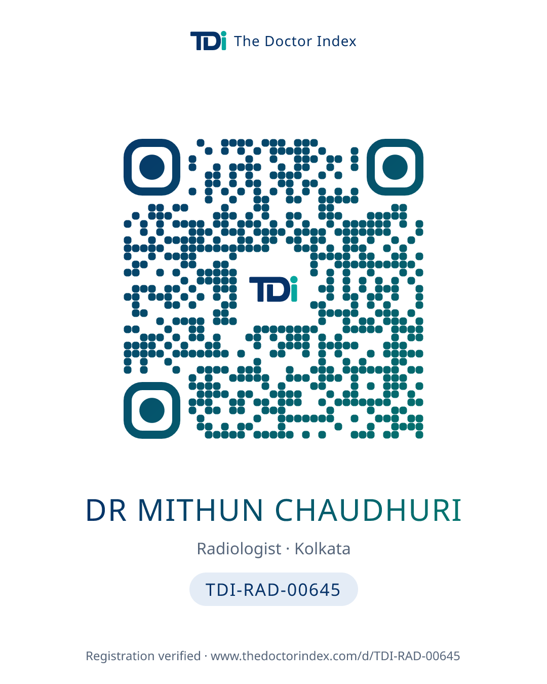 QR card for Dr Mithun Chaudhuri, TDI-RAD-00645