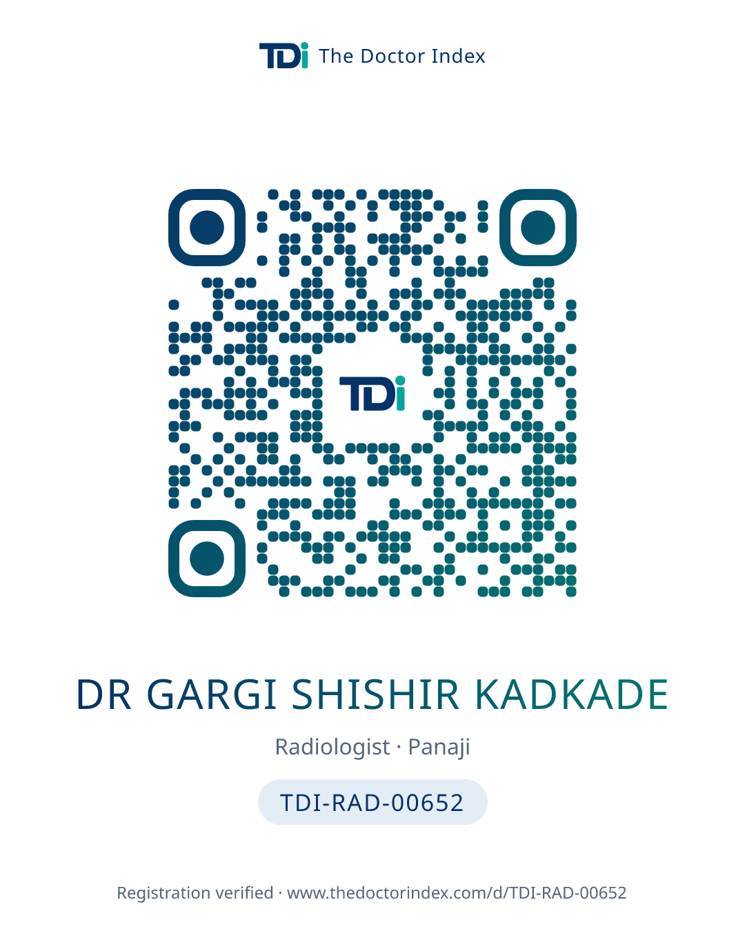 QR card for Dr Gargi Shishir Kadkade, TDI-RAD-00652