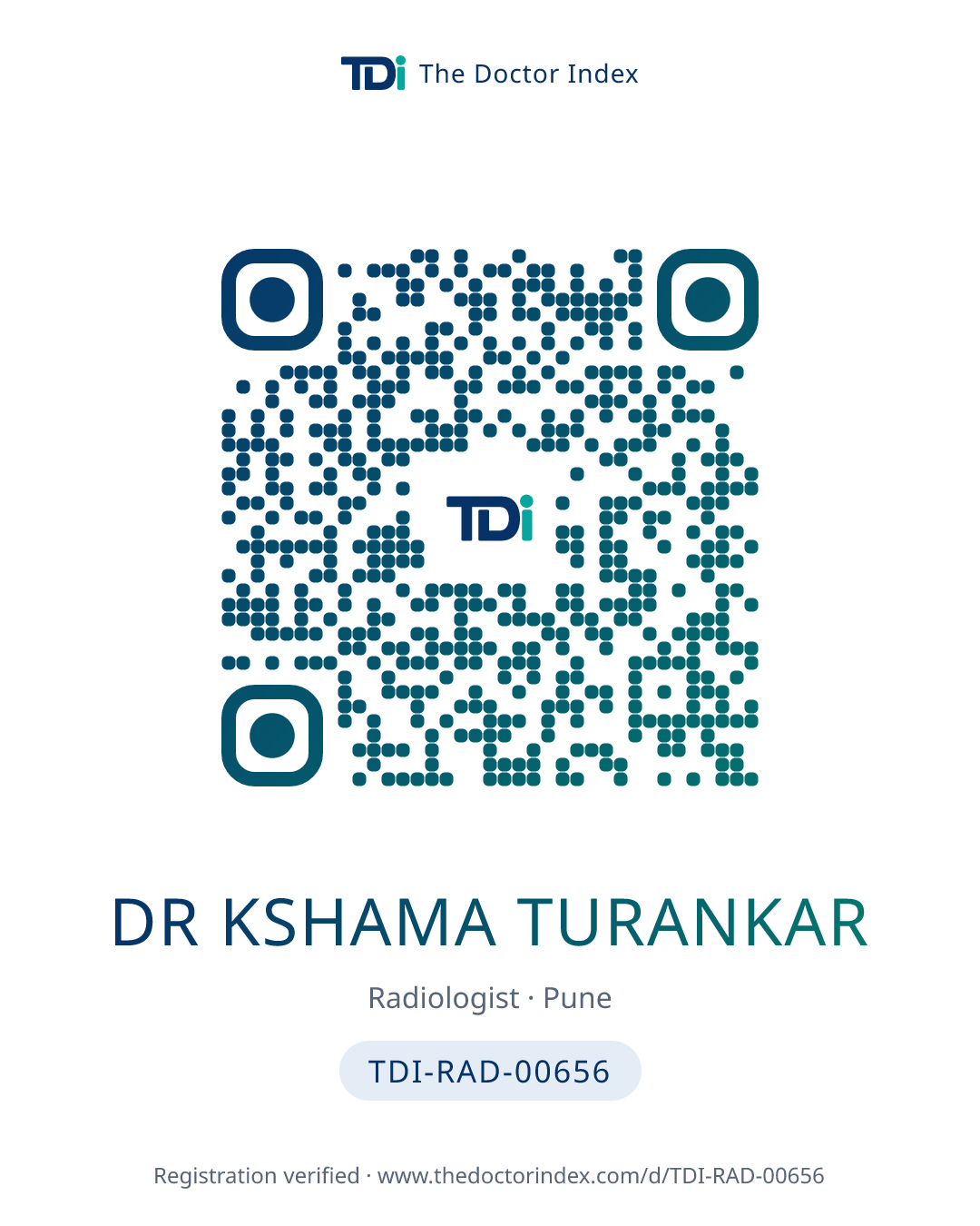 QR card for Dr Kshama Turankar, TDI-RAD-00656