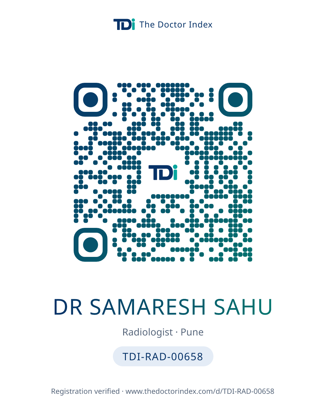 QR card for Dr Samaresh Sahu, TDI-RAD-00658