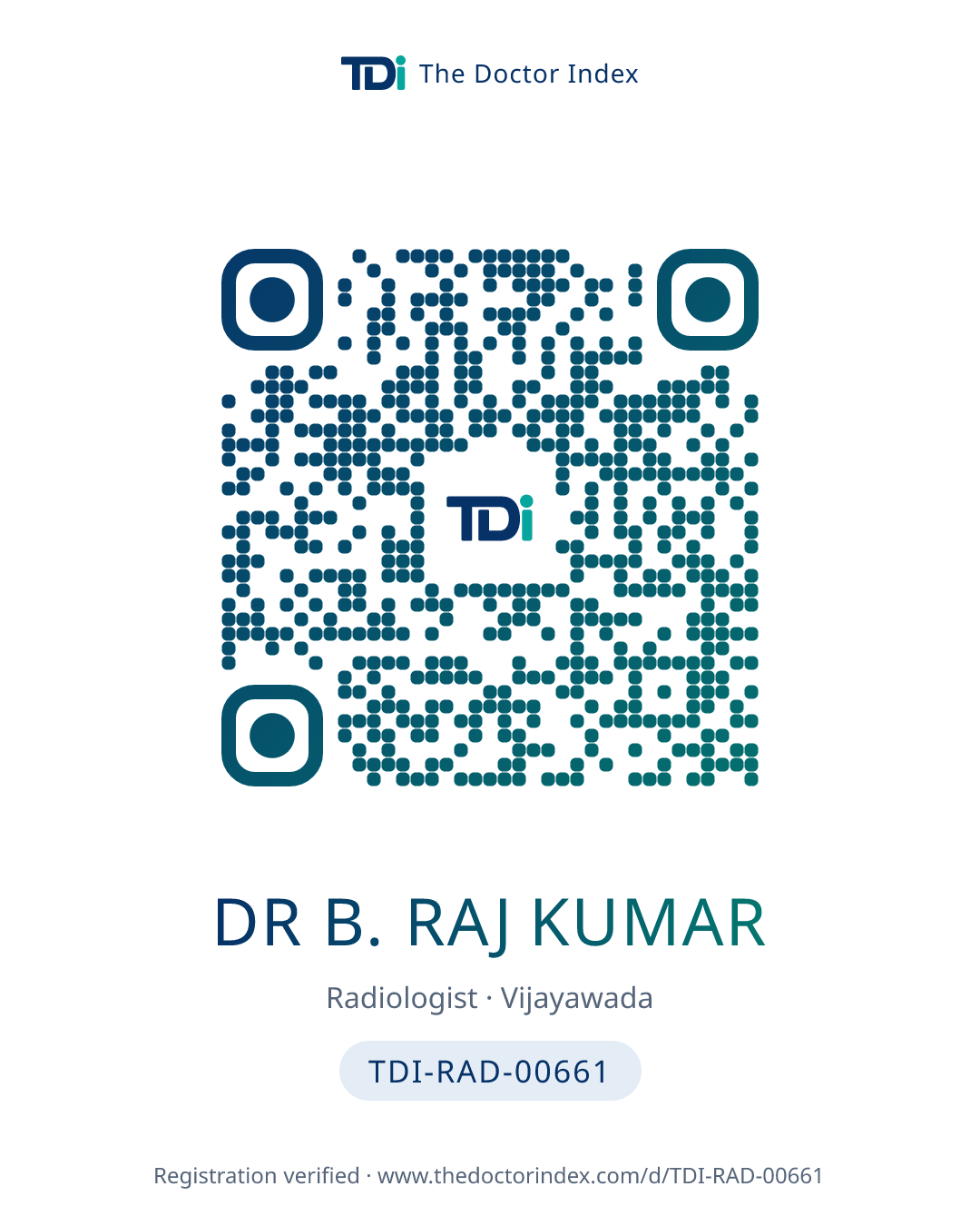 QR card for Dr B. Raj Kumar, TDI-RAD-00661