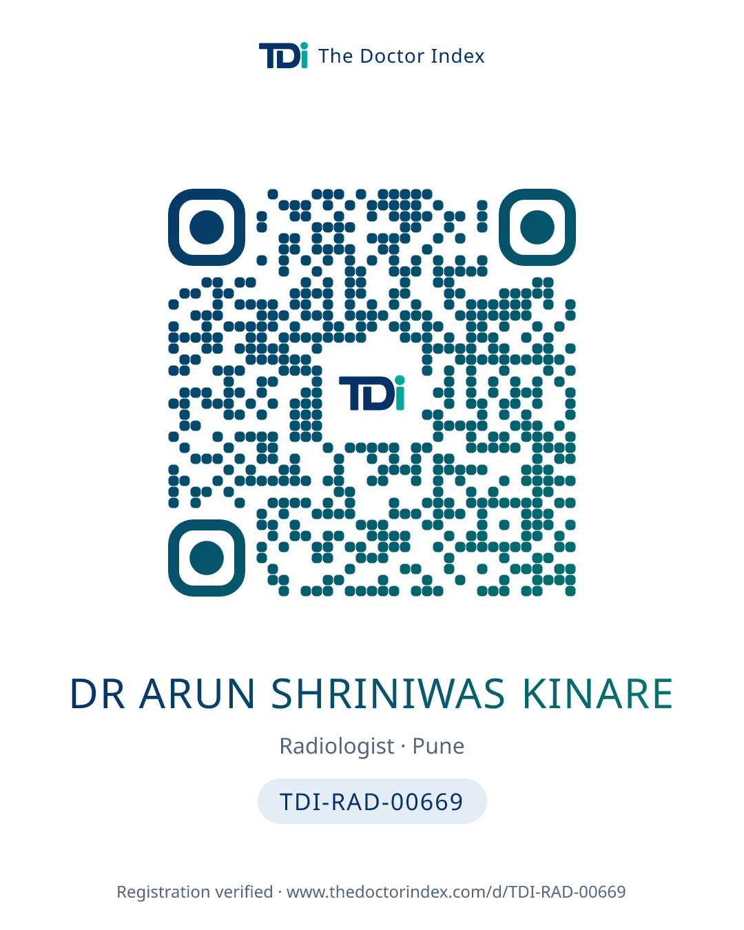 QR card for Dr Arun Shriniwas Kinare, TDI-RAD-00669