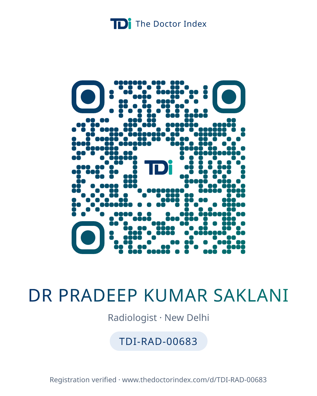 QR card for Dr Pradeep Kumar Saklani, TDI-RAD-00683
