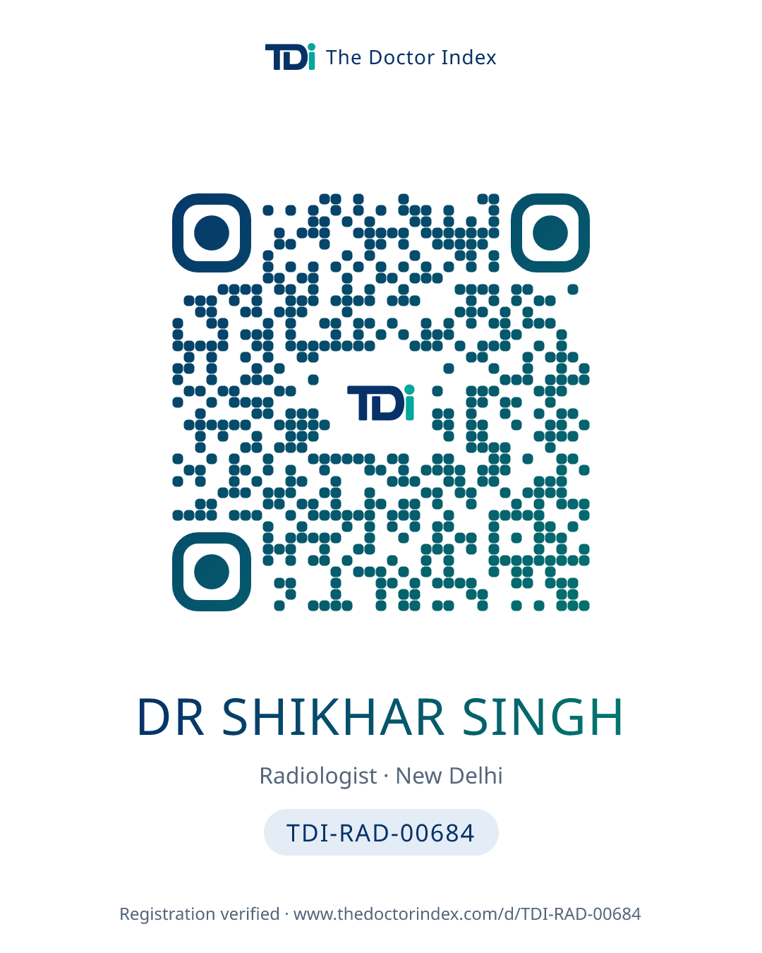 QR card for Dr Shikhar Singh, TDI-RAD-00684