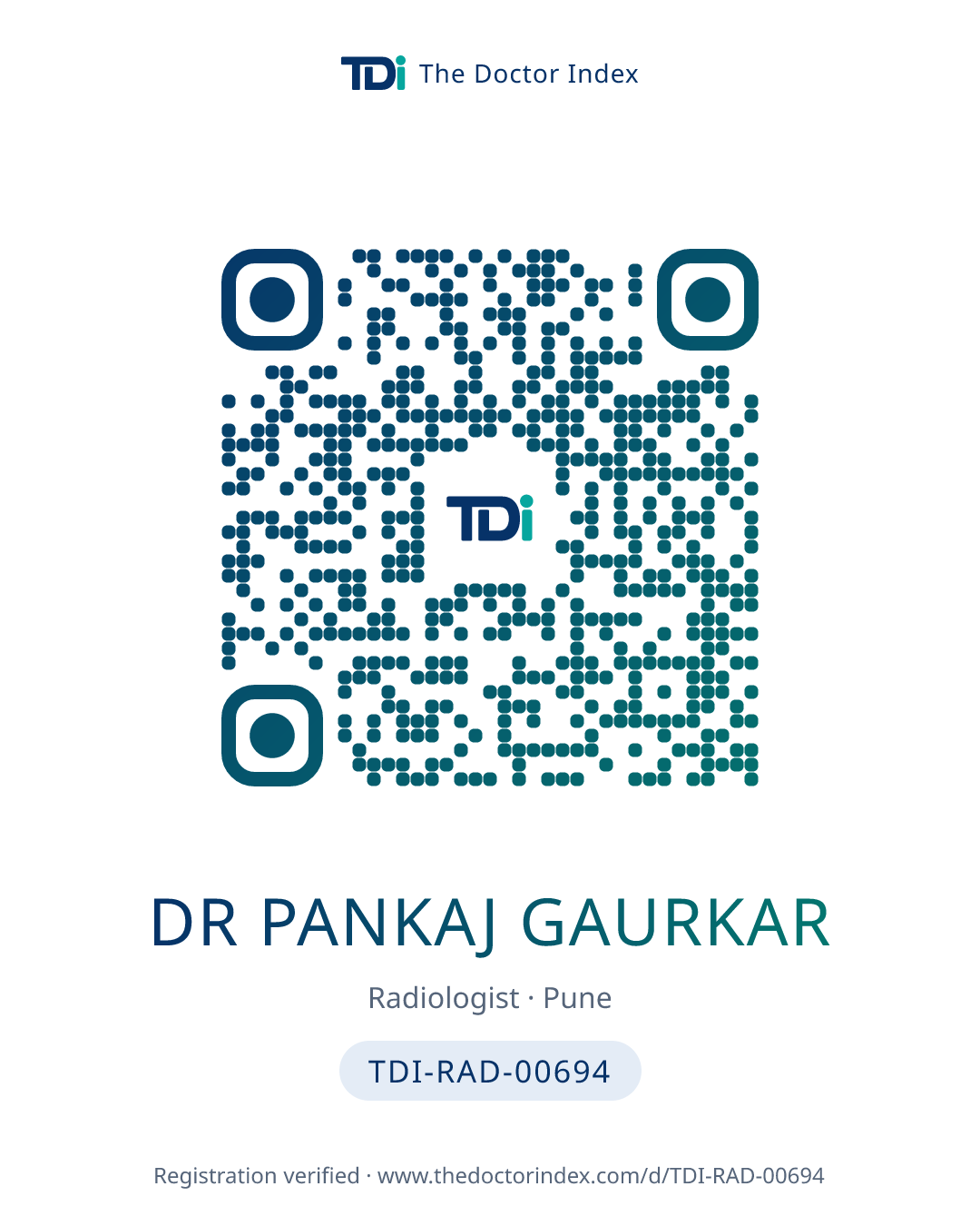QR card for Dr Pankaj Gaurkar, TDI-RAD-00694