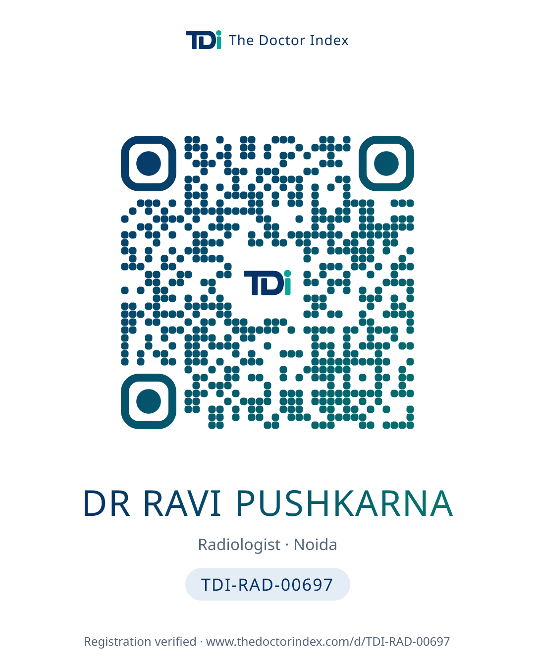 QR card for Dr Ravi Pushkarna, TDI-RAD-00697