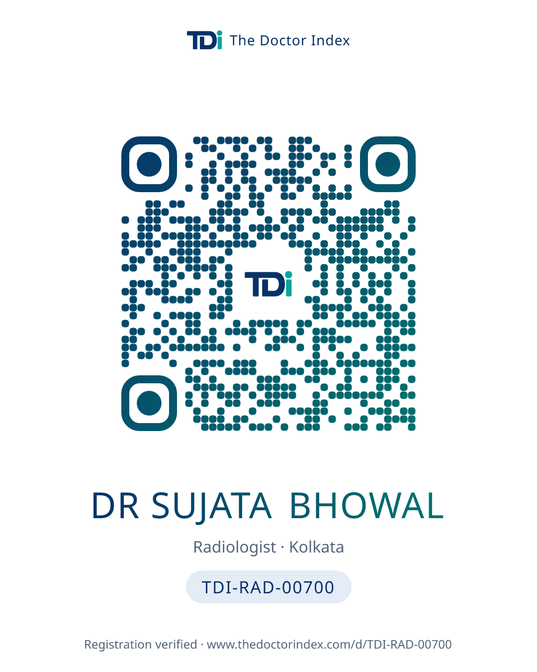 QR card for Dr Sujata Bhowal, TDI-RAD-00700