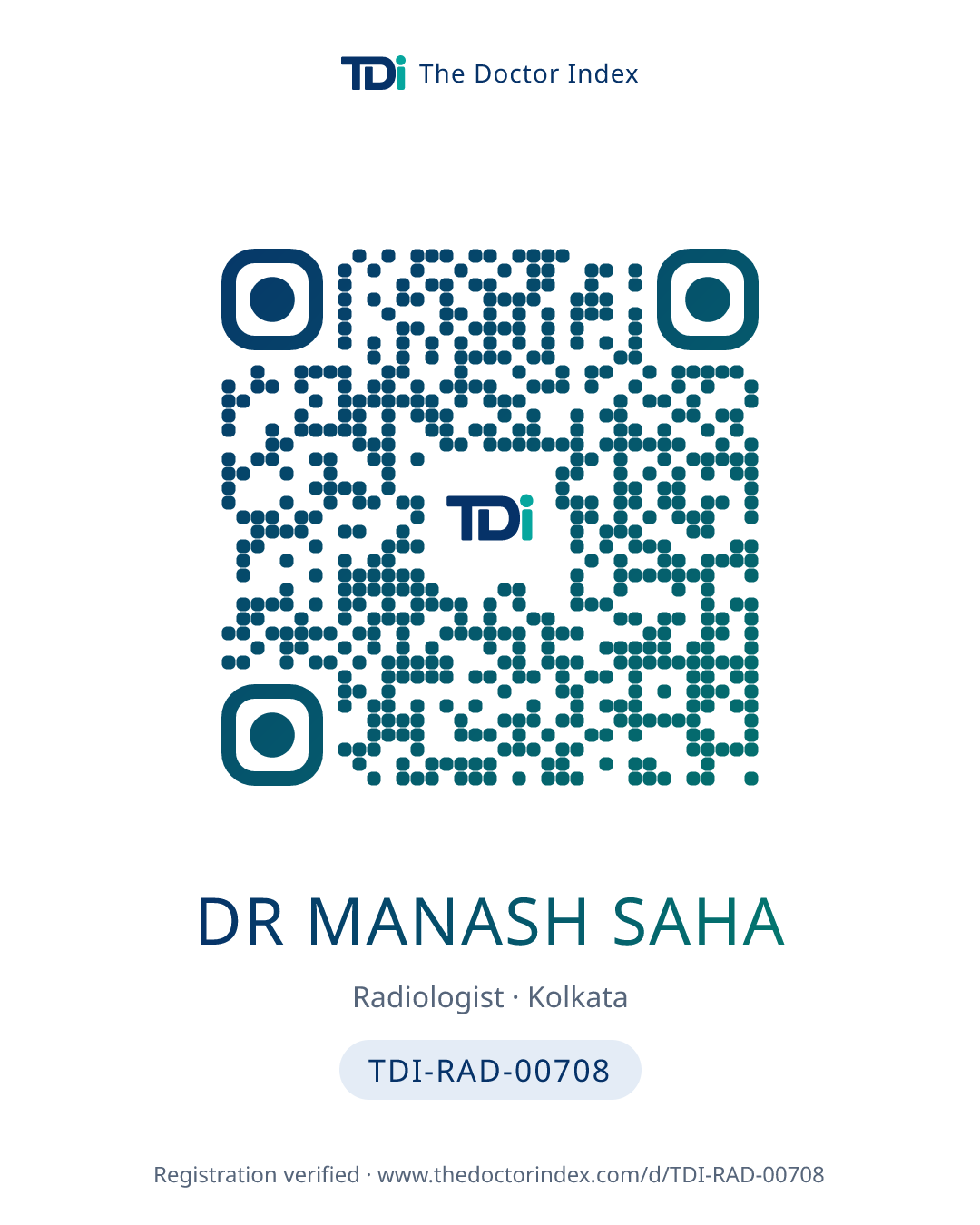QR card for Dr Manash Saha, TDI-RAD-00708