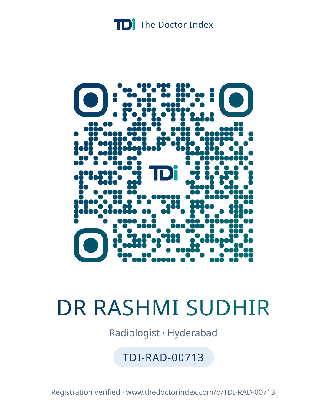 QR card for Dr Rashmi Sudhir, TDI-RAD-00713