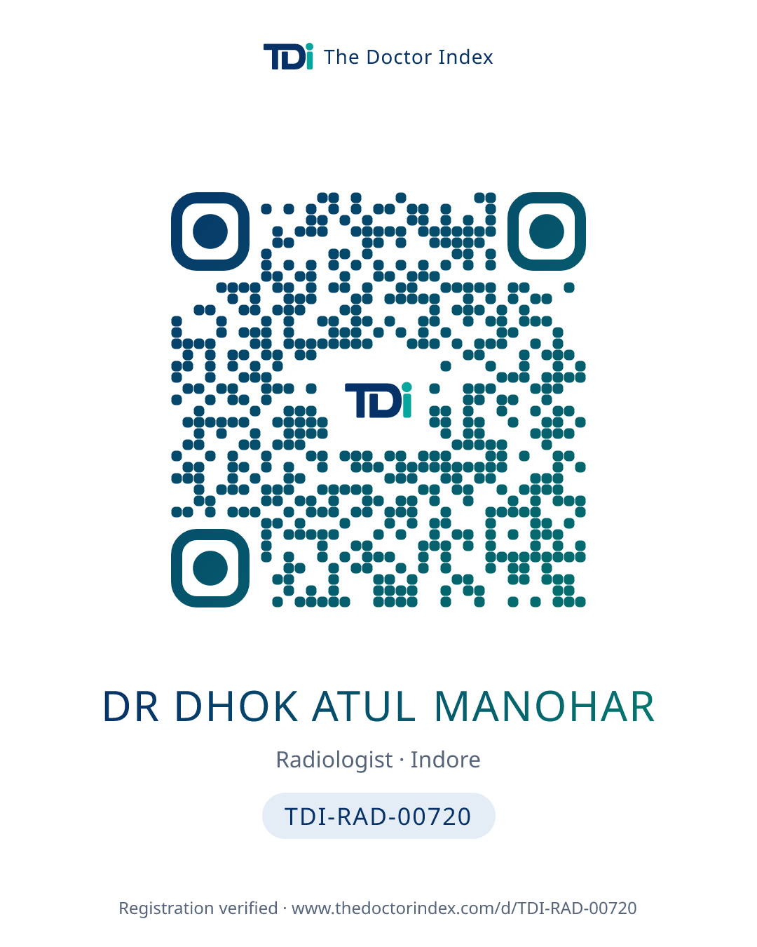 QR card for Dr Dhok Atul Manohar, TDI-RAD-00720